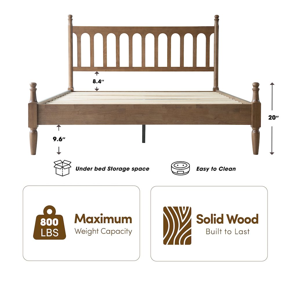 Queen Wooden Platform Bed Frame, Barnwood Finish, Traditional Style. Picture 1