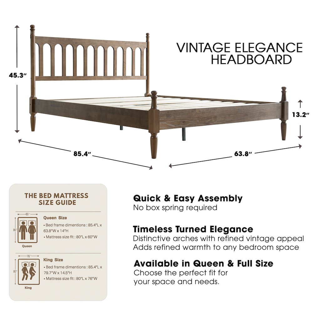 Queen Wooden Platform Bed Frame, Barnwood Finish, Traditional Style. Picture 2