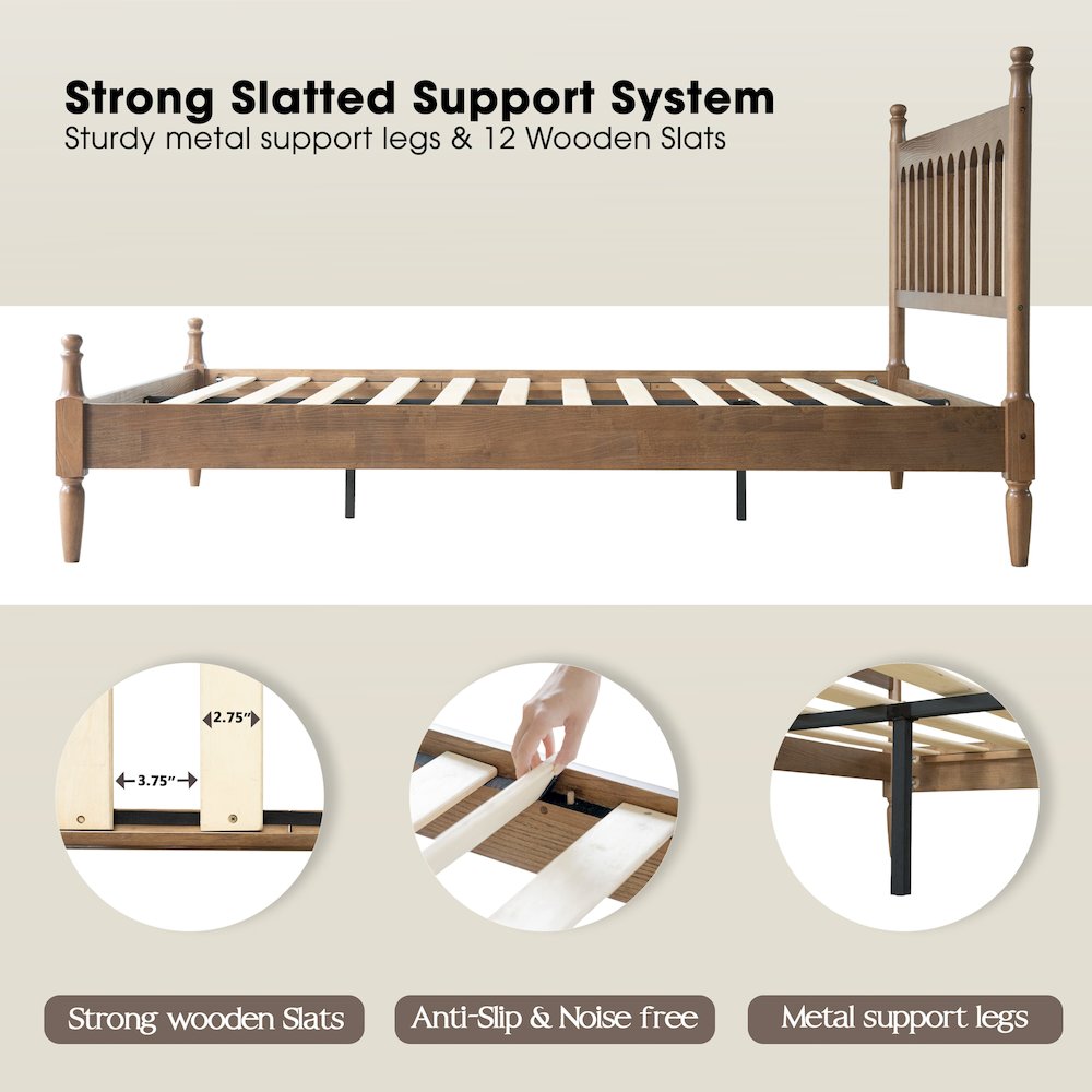 Queen Wooden Platform Bed Frame, Barnwood Finish, Traditional Style. Picture 3