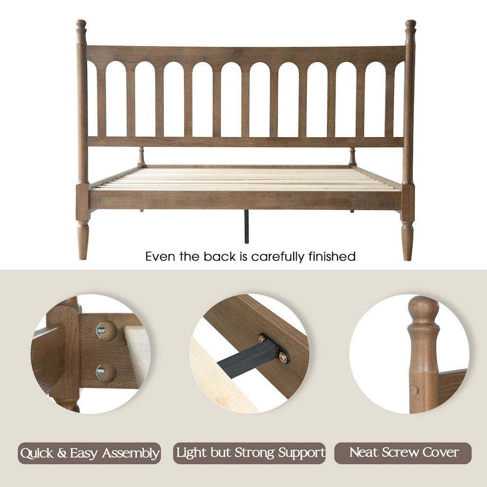 Queen Wooden Platform Bed Frame, Barnwood Finish, Traditional Style. Picture 4