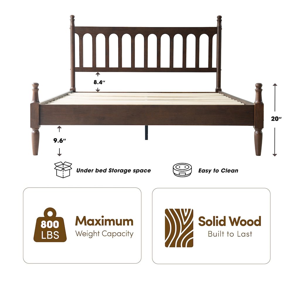 Queen Wooden Platform Bed Frame, Dark Roast Oak Finish, Traditional Style. Picture 1