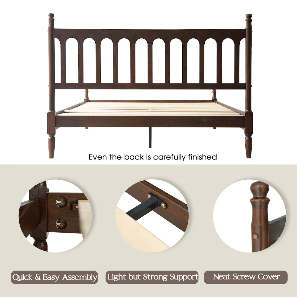 Queen Wooden Platform Bed Frame, Dark Roast Oak Finish, Traditional Style. Picture 4