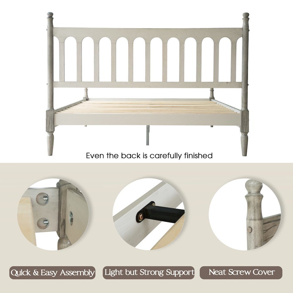 Queen Wooden Platform Bed Frame, Weathered Gray Oak Finish, Traditional Style. Picture 4