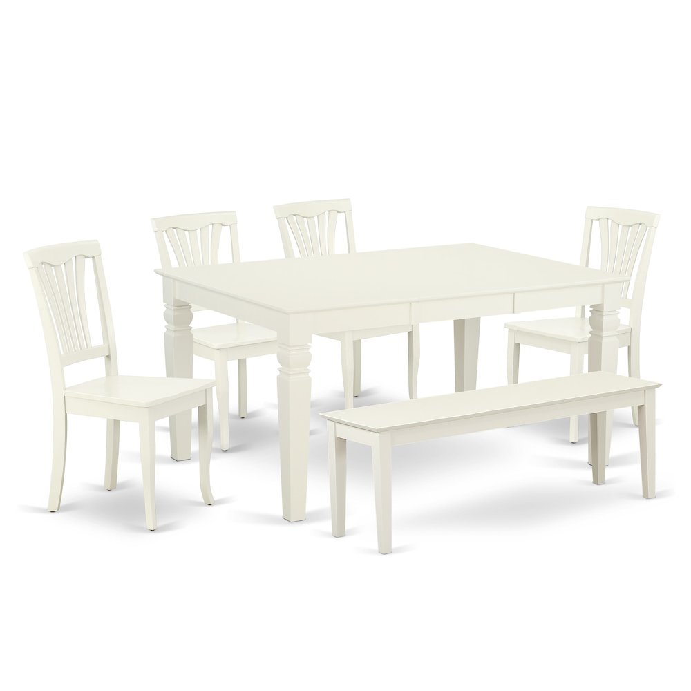 East West Furniture – 6-Pieces Kitchen Table Set - 1 Modern Rectangular Table and 4 wooden Dining Room Chairs with One Dining Bench – Linen White Finish. Picture 1