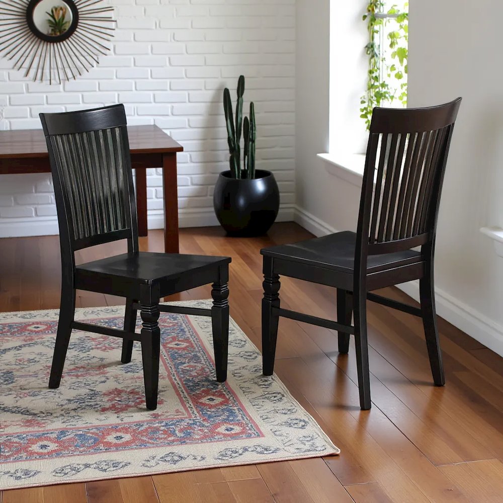 Elegant Black Wooden Dining Chairs – Classic Slatted Back, Set of 2. Picture 3