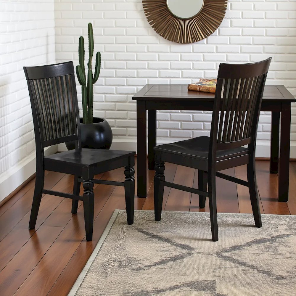 Elegant Black Wooden Dining Chairs – Classic Slatted Back, Set of 2. Picture 2