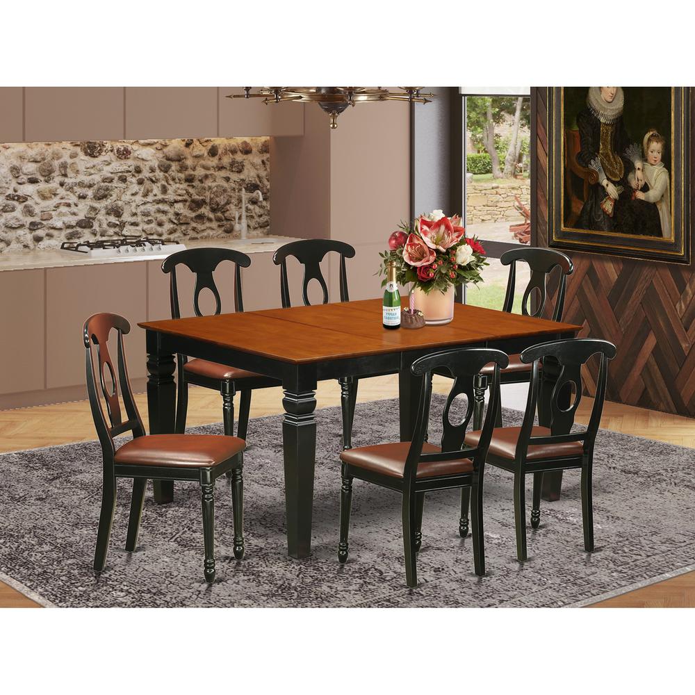 7  Pc  Kitchen  table  set  with  a  Dining  Table  and  6  Leather  Kitchen  Chairs  in  Black. Picture 1
