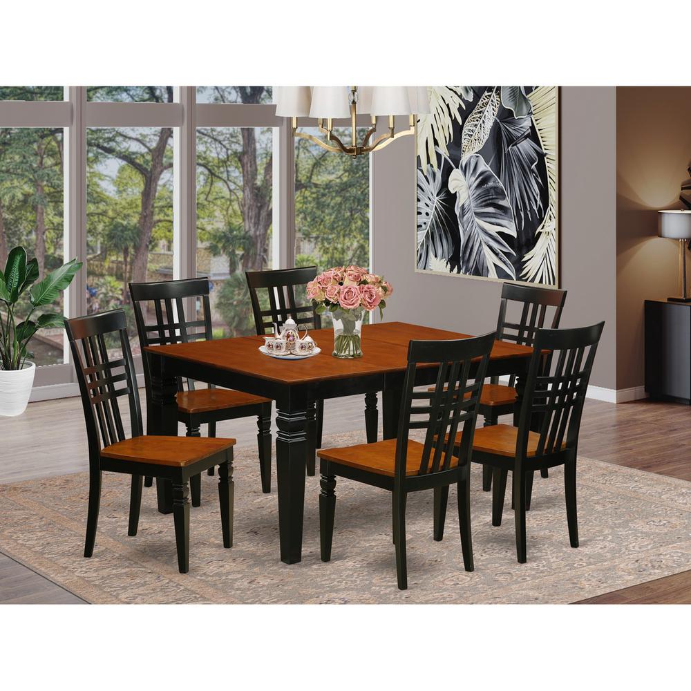 7  Pc  Dining  set  with  a  Kitchen  Table  and  6  Wood  Dining  Chairs  in  Black. Picture 1