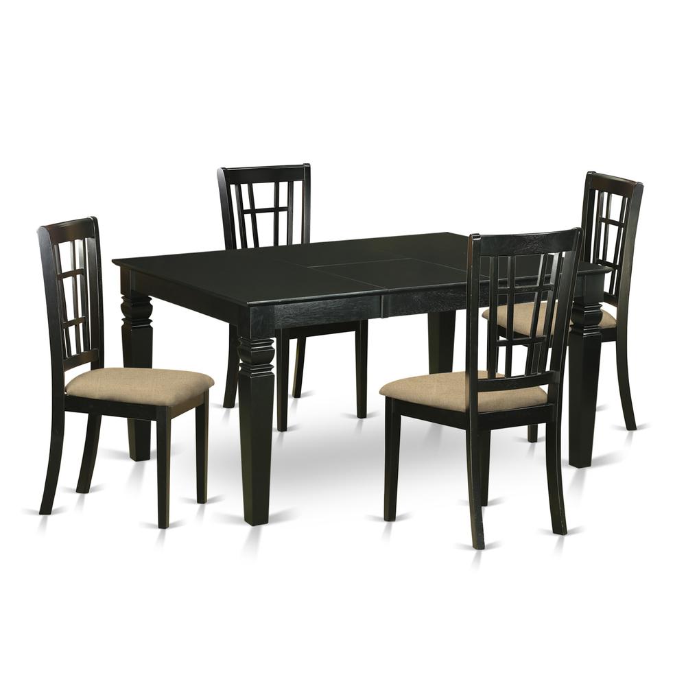 WENI5-BLK-C 5 Pc Dinette Table set - Kitchen dinette Table and 4 Dining Chairs. Picture 1