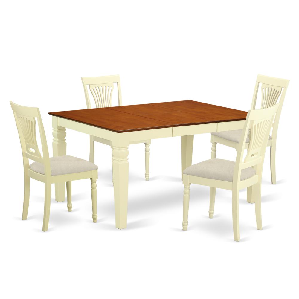 WEPL5-BMK-C 5 Pc Kitchen table set with a Dining Table and 4 Kitchen Chairs in Buttermilk and Cherry. Picture 1