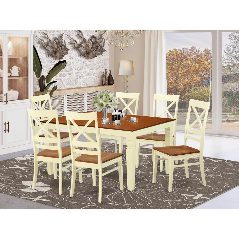 7  Pc  Kitchen  table  set  with  a  Dinning  Table  and  6  Wood  Dining  Chairs  in  Buttermilk  and  Cherry. Picture 1