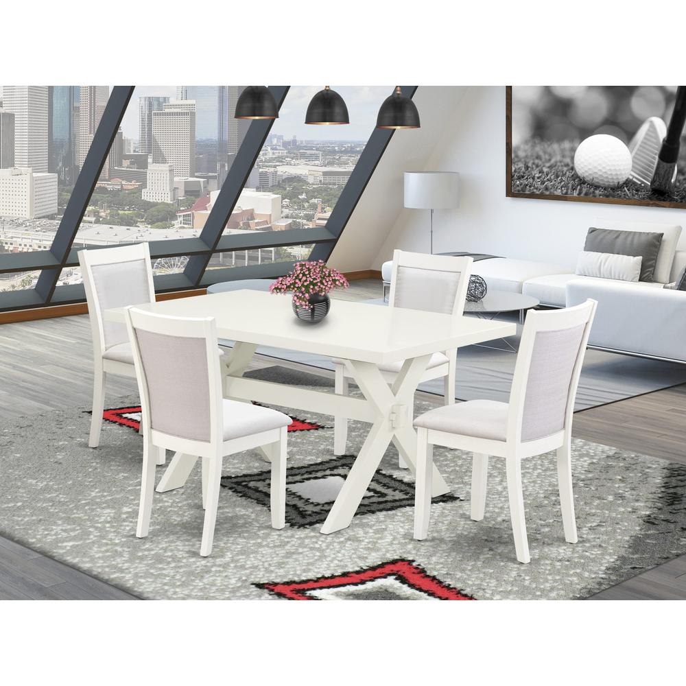 X026MZ001-5 5-Piece Dinette Set Contains a Modern Dining Table and 4 Cream Dining Room Chairs - Wire Brushed Linen White Finish. Picture 2