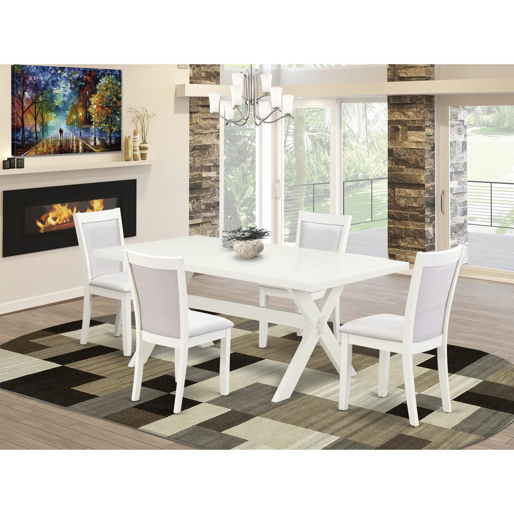 X027MZ001-5 5-Pc Dining Table Set Includes a Kitchen Table and 4 Cream Modern Dining Chairs - Wire Brushed Linen White Finish. Picture 2