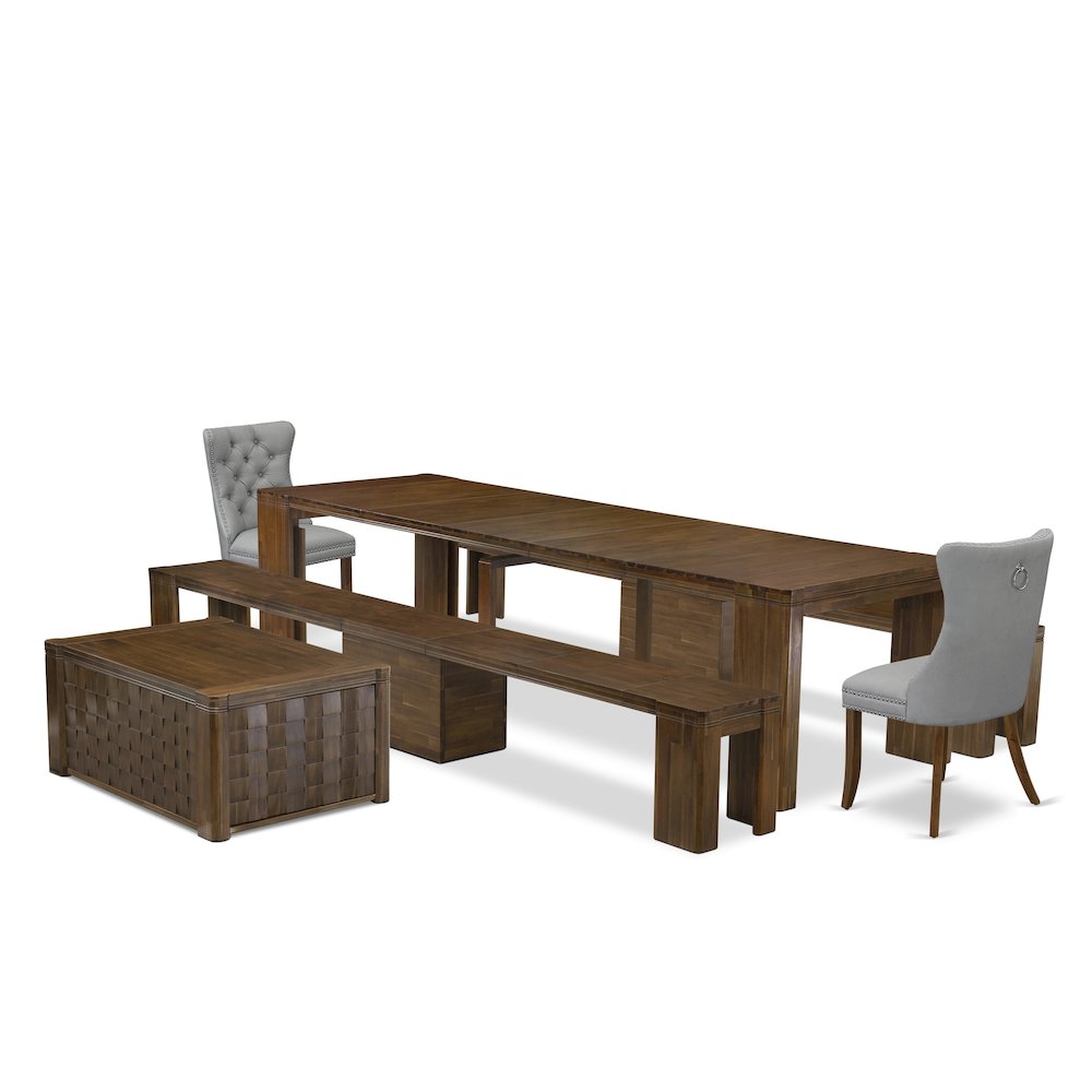 6 Pieces Extendable Dining Set Includes a Rectangle Kitchen Table. Picture 1