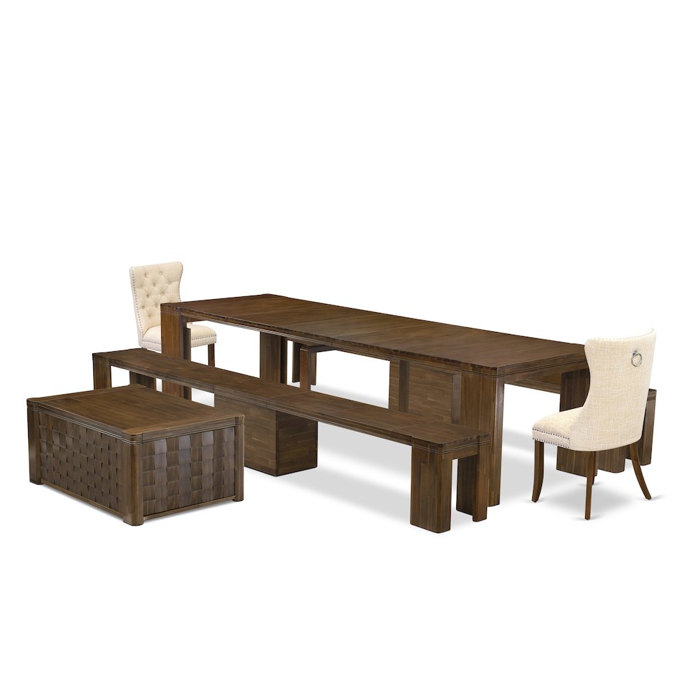 6 Pieces Extendable Dining Set Includes a Rectangle Kitchen Table. Picture 1