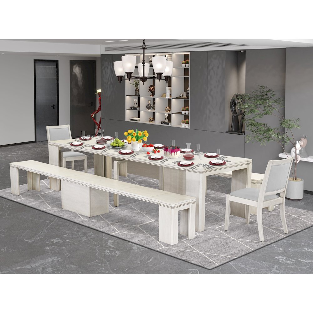 5 Pieces Extendable Dining Set, Antique White. Picture 19