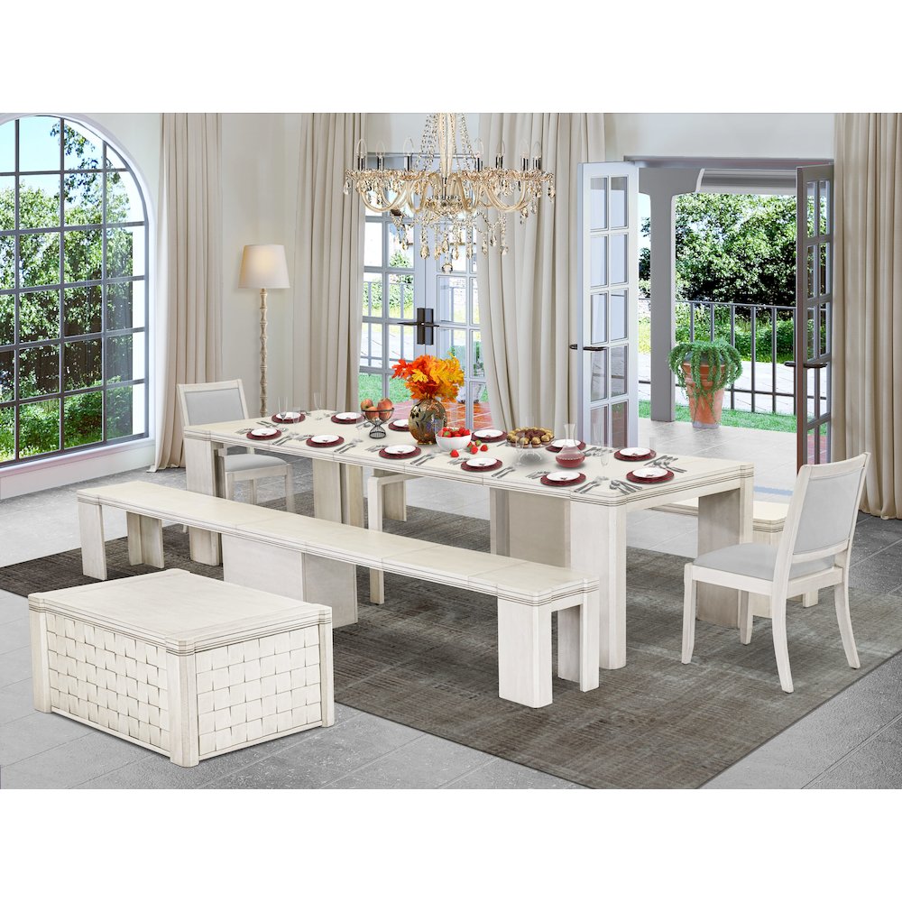 6 Pieces Extendable Dining Set, Antique White. Picture 25