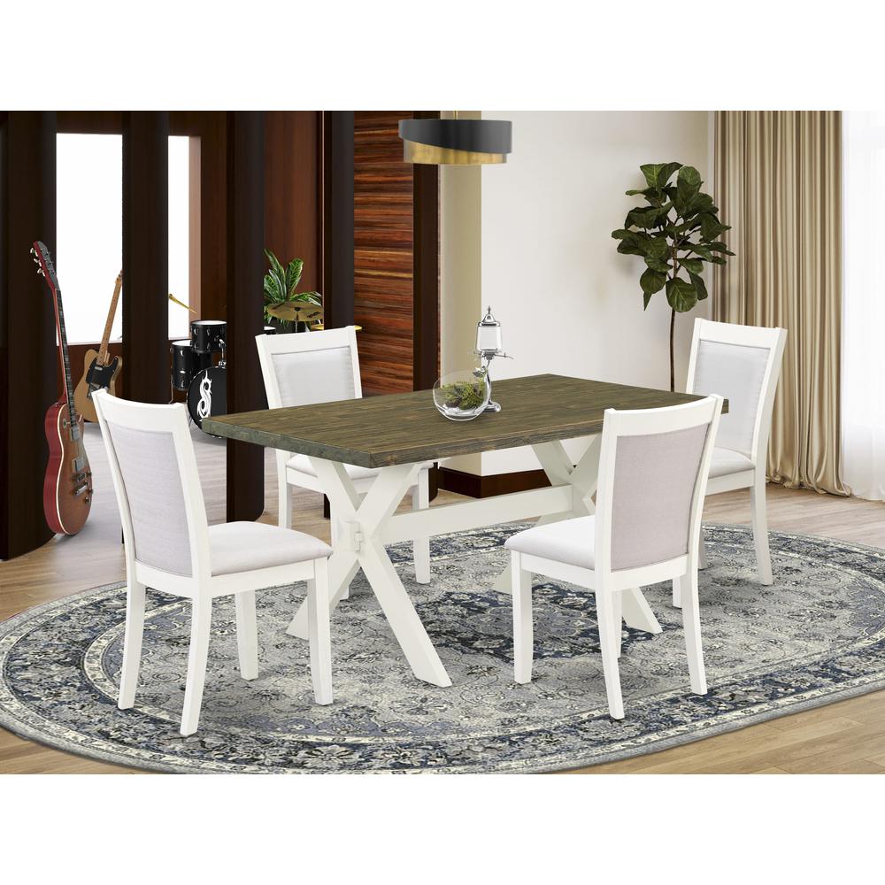 X076MZ001-5 5-Piece Dining Set Consists of a Wooden Dining Table and 4 Cream Dining Chairs - Wire Brushed Linen White Finish. Picture 2