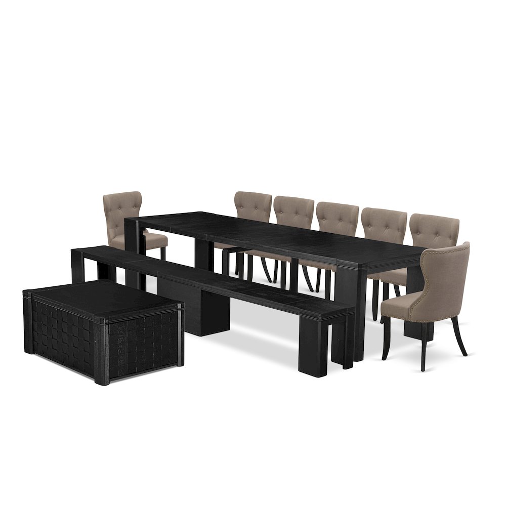 10-piece Dining Room Table Set a Rectangular Kitchen Table with a coffee Table. Picture 1