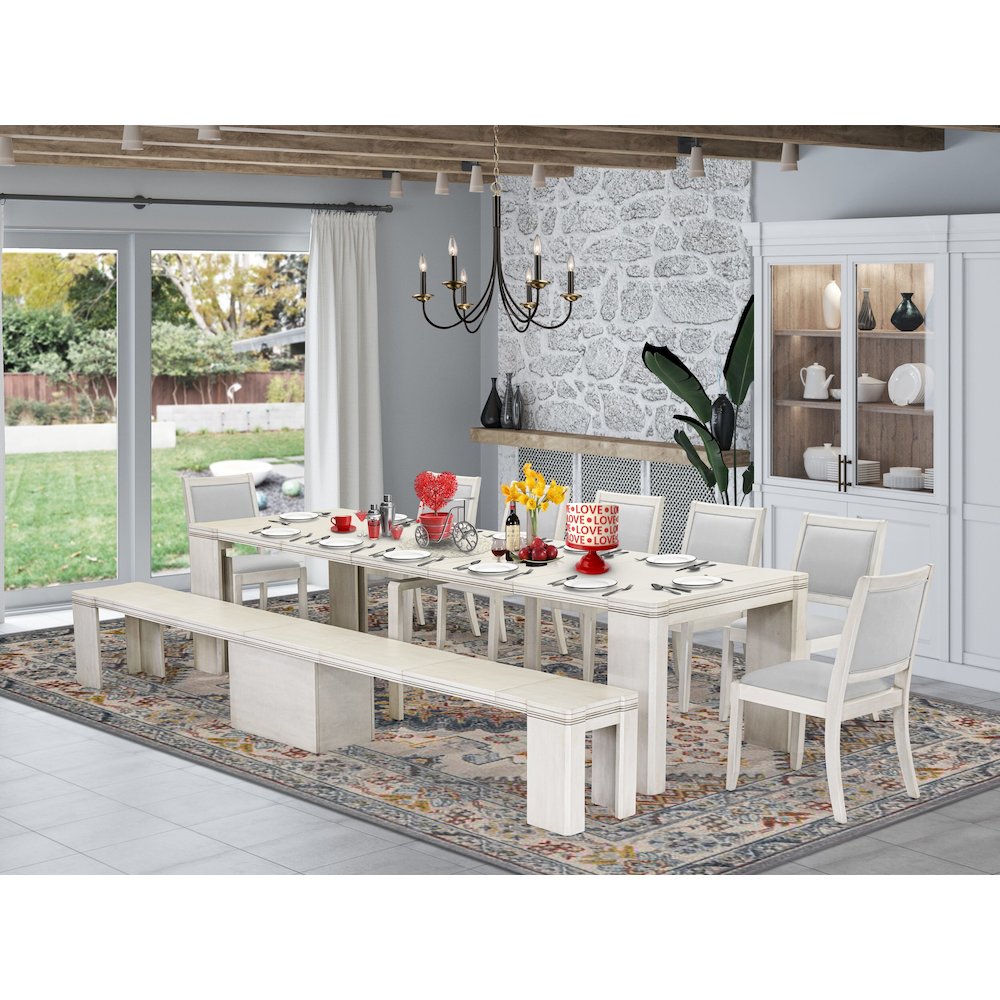 9 Pieces Extendable Dining Set, Antique White. Picture 19