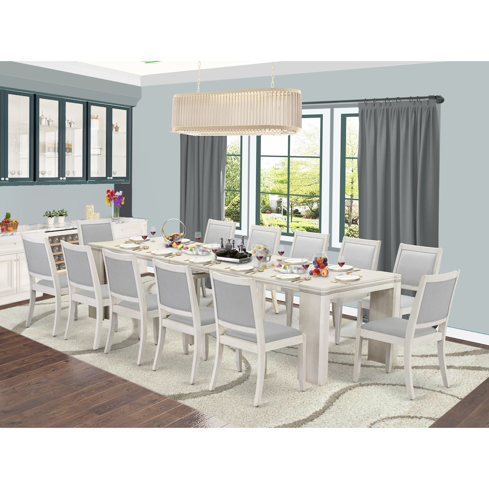 13 Pieces Extendable Dining Set, Antique White. Picture 18