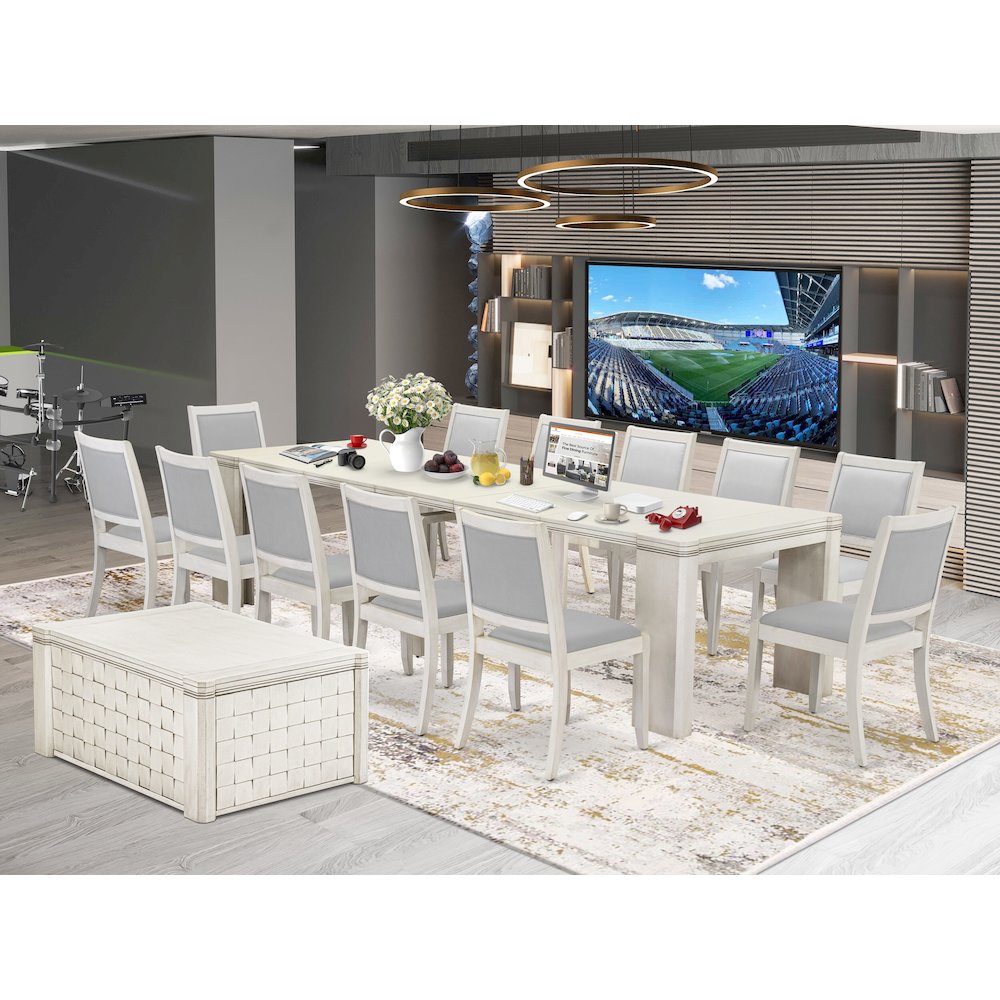 14 Pieces Extendable Dining Set, Antique White. Picture 23