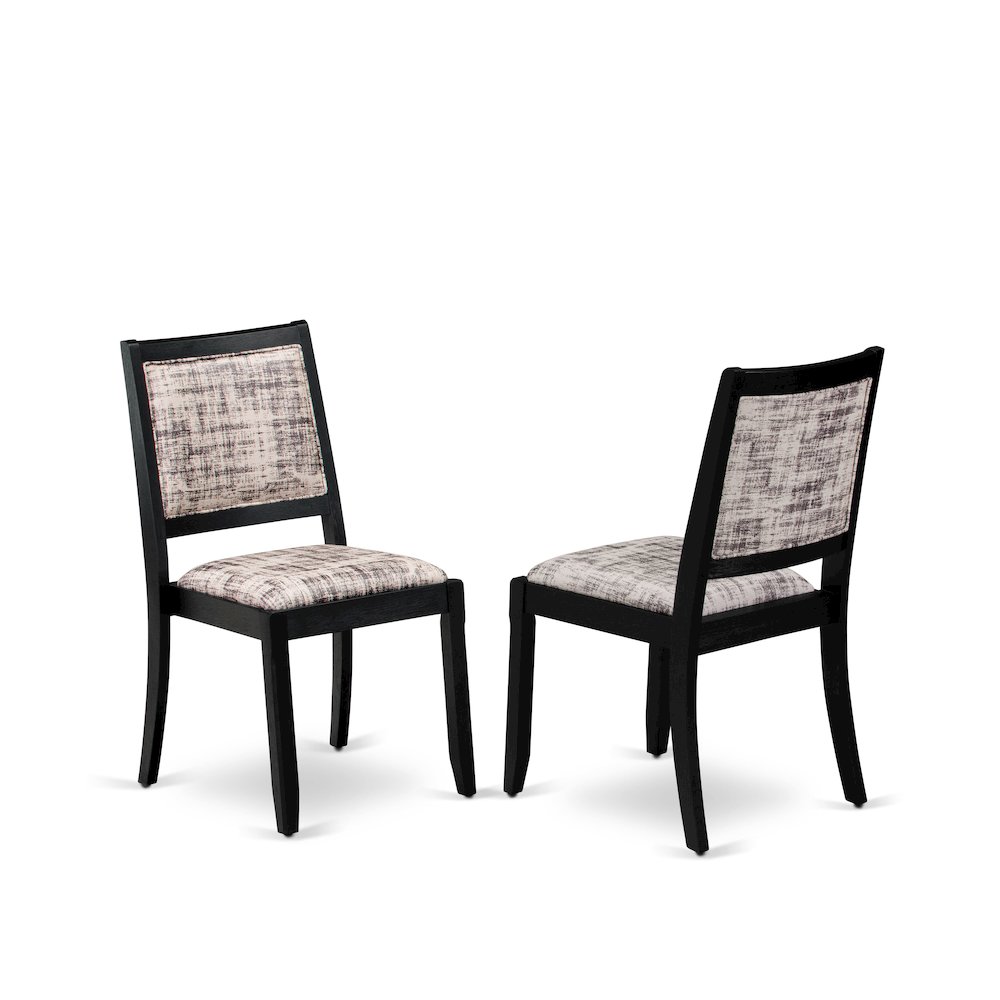 Dining Room Chair with White and Gray Pattern Faux Leather and upholstered back. Picture 1