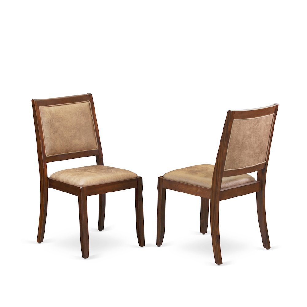Dining Room Chair with brown textured Faux Leather and upholstered back. Picture 1