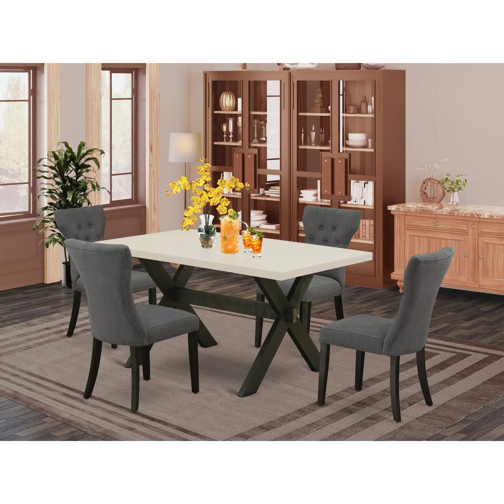 X626GA650-5 5-Pc Dining Table Set Included 4 Parson chairs Upholstered Seat and High Button Tufted Chair Back and Rectangular Table with Linen White Dining Table top (Black Finish). Picture 2
