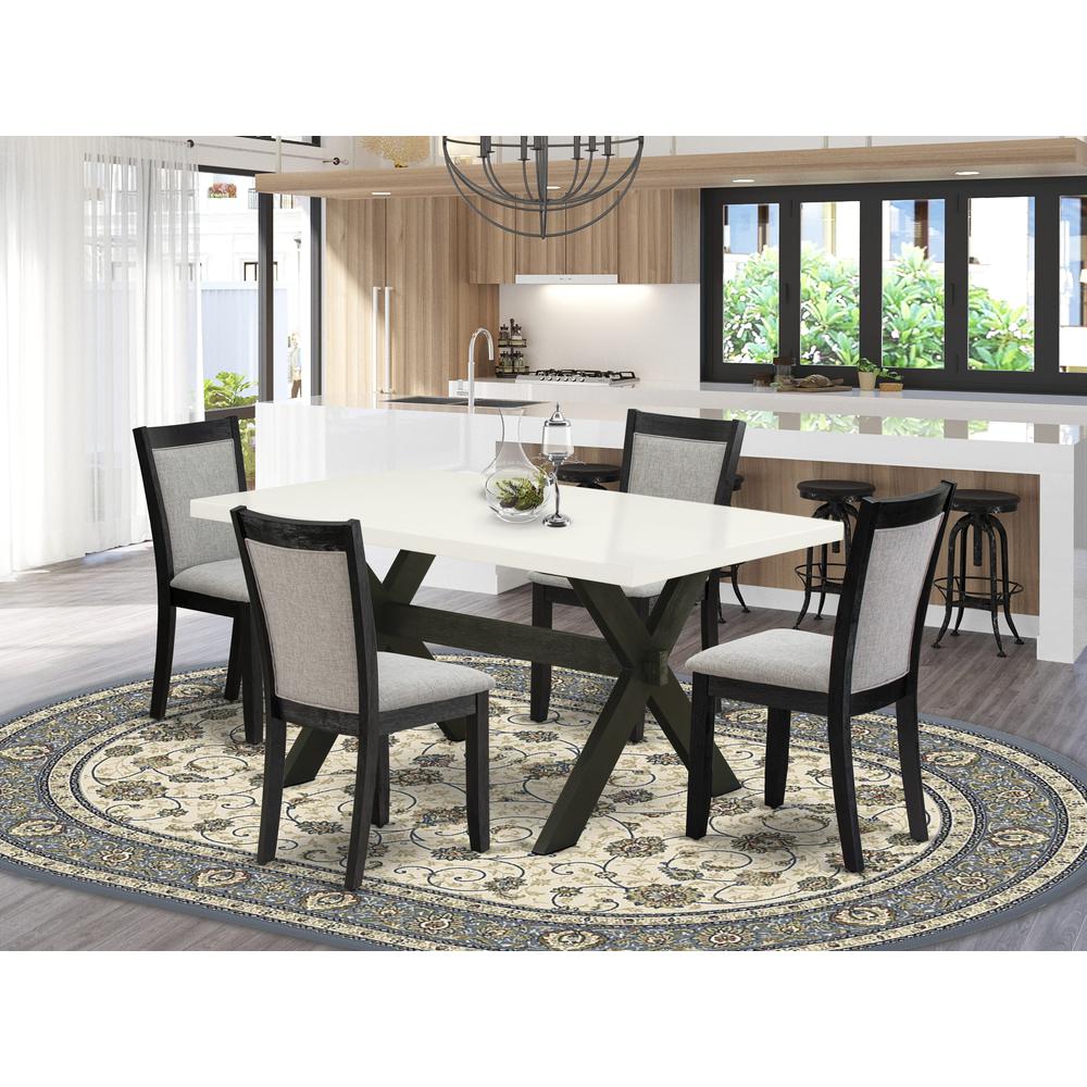 X626MZ606-5 5 Piece Table Set - A Linen White Dining Table with 4 Shitake Dining Room Chairs - Wire Brushed Black Finish. Picture 2