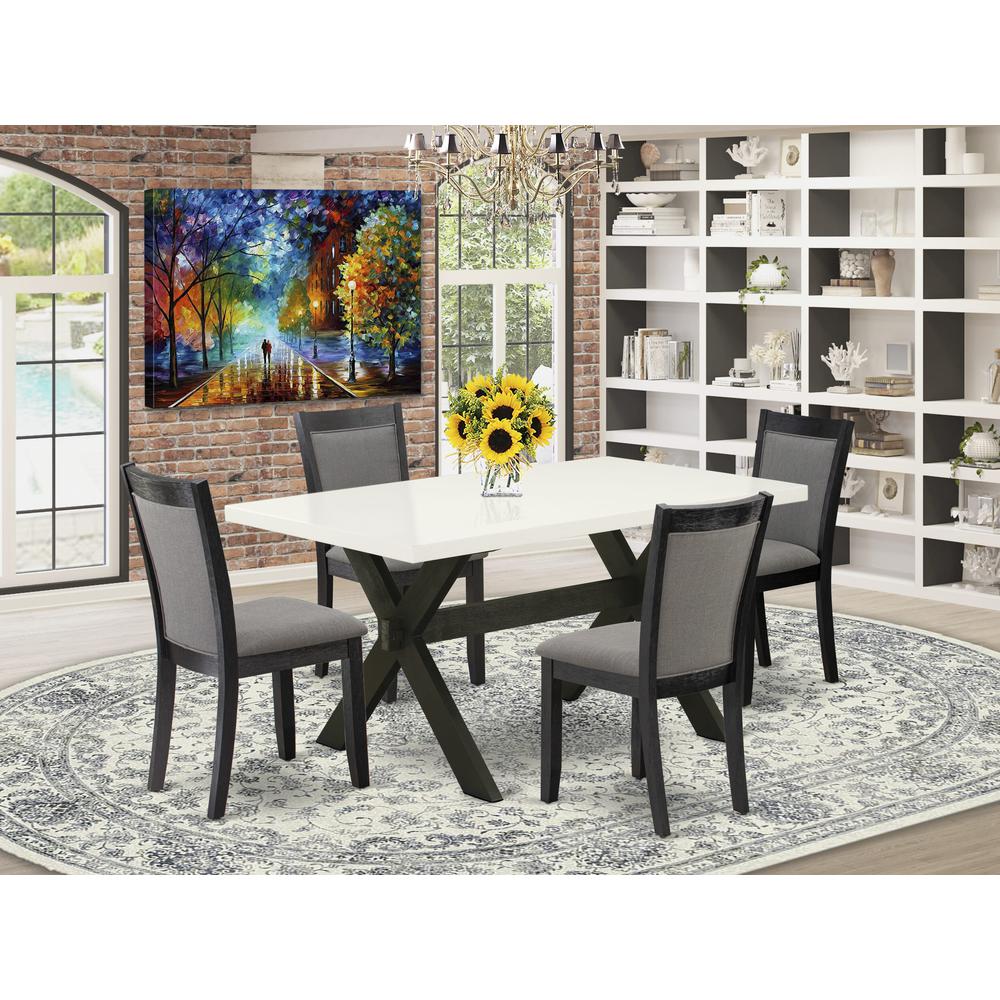 X626MZ650-5 5 Piece Kitchen Table Set - Linen White Dining Table with 4 Dark Gotham Grey Dining Chairs - Wire Brushed Black Finish. Picture 2