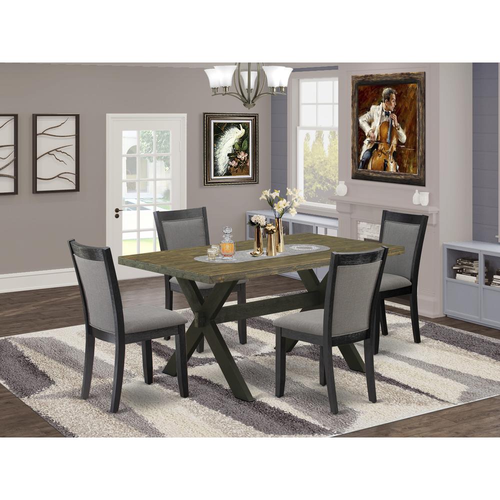 X676MZ650-5 5 Piece Table Set - Distressed Jacobean Dinner Table with 4 Dark Gotham Grey Dining Chairs - Wire Brushed Black Finish. Picture 2