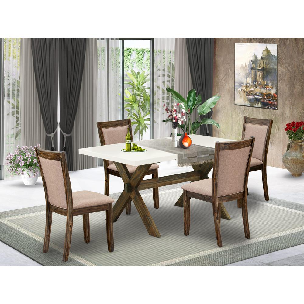 X726MZ716-5 5 Pc Modern Dining Set - A Table with Trestle Base and 4 Modern Chairs For Dining Room - Distressed Jacobean Finish. Picture 2