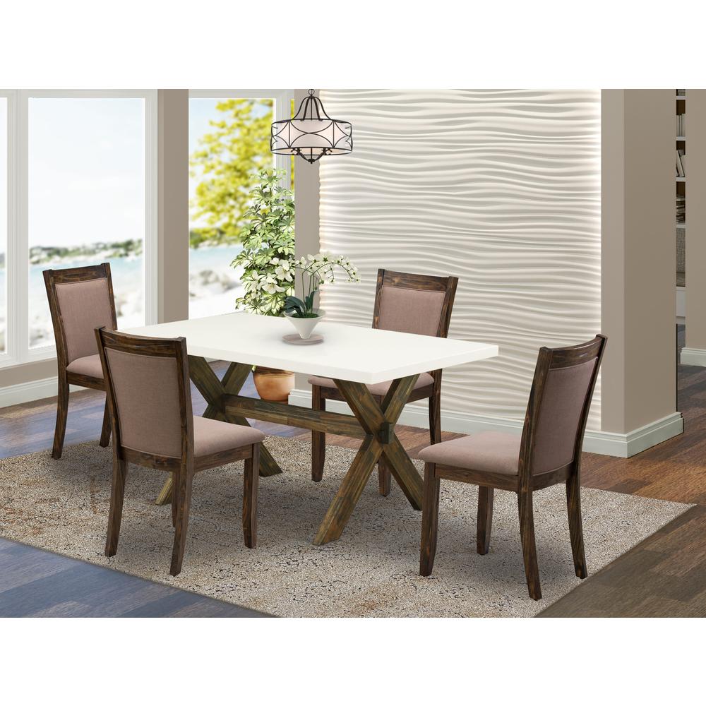 X726MZ748-5 - 5-Pc Dining Room Table Set - 4 Dining Chairs and 1 Kitchen Dining Table (Distressed Jacobean Finish). Picture 2
