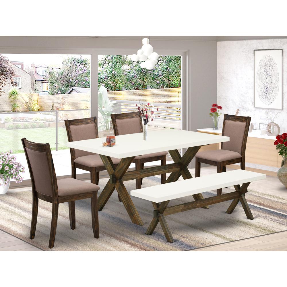 X726MZ748-6 - 6-Pc Dining Set - 4 Dining Chairs, a Wood Bench and 1 Modern dining room table - Linen White Finish. Picture 2
