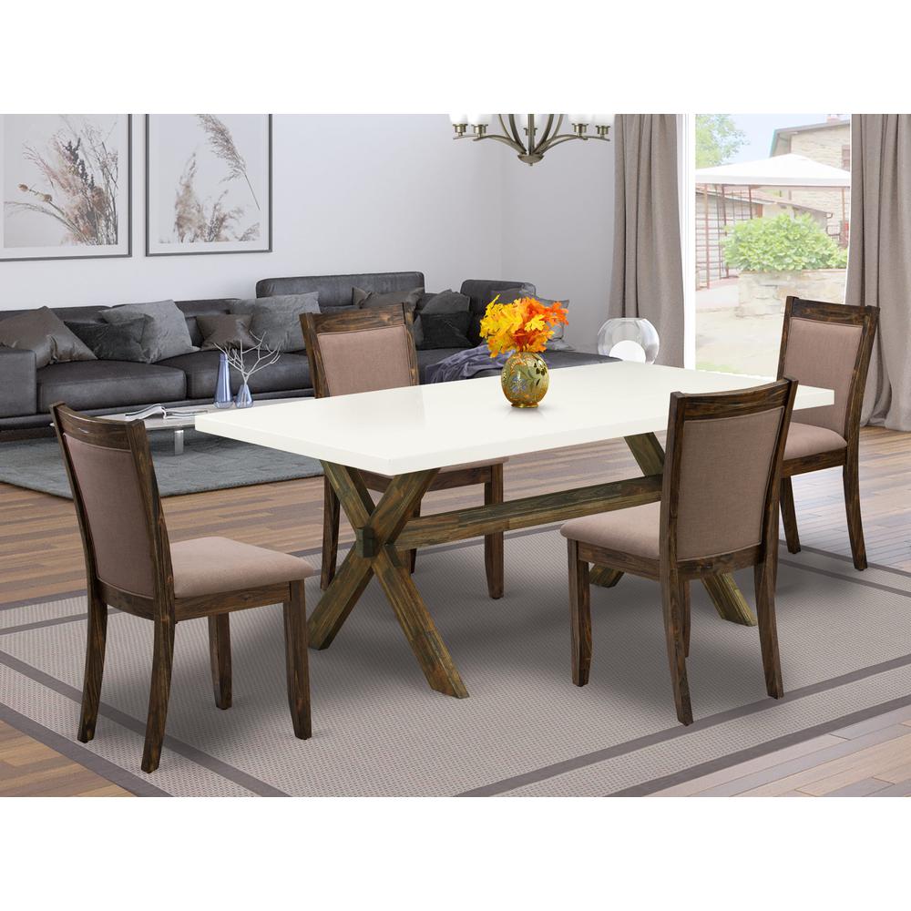 X727MZ748-5 5 Piece Dinette Set - A Wooden Dining Table with Trestle Base and 4 Coffee Wooded Chairs - Distressed Jacobean Finish. Picture 2