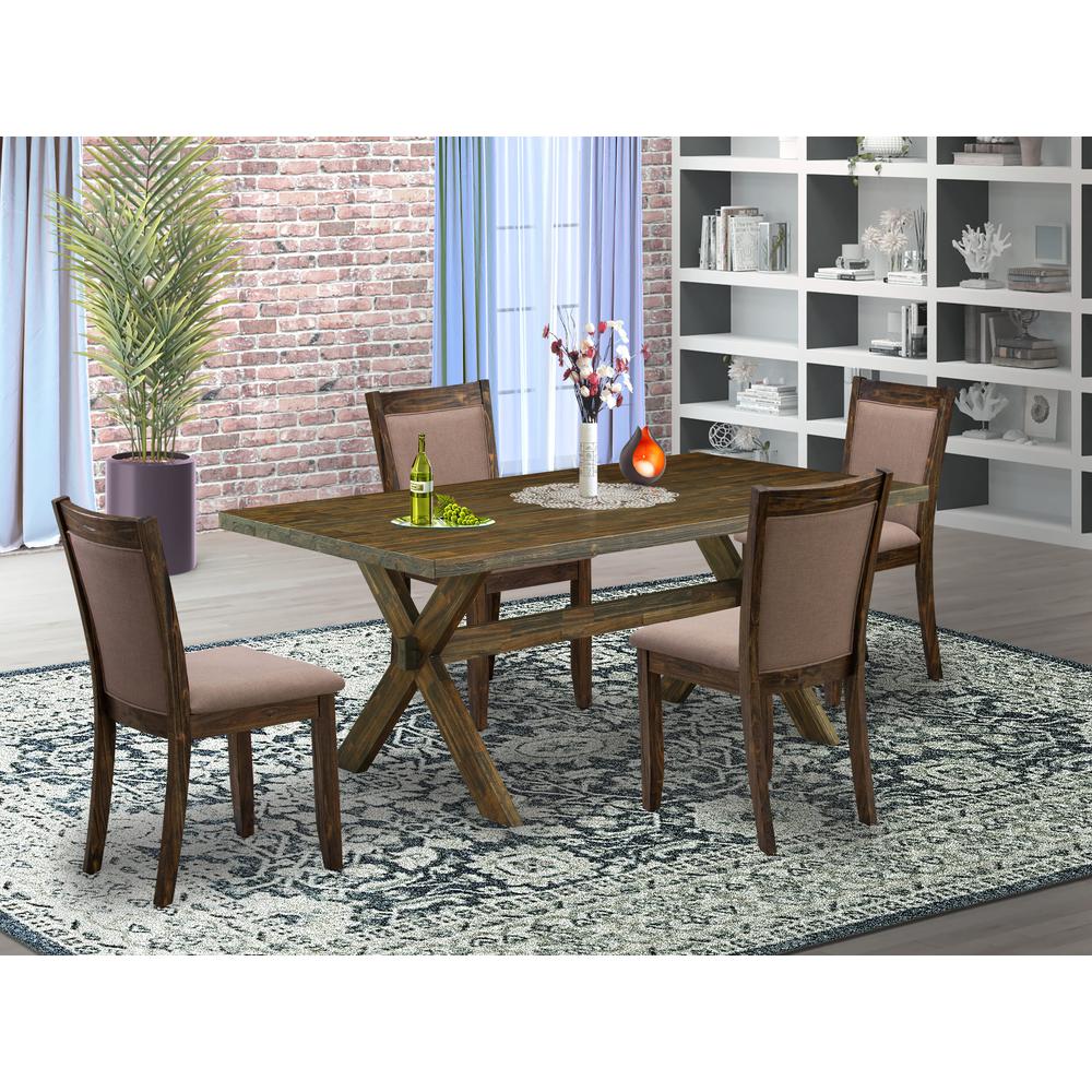 X776MZ748-5 - 5-Pc Modern Dining Set - 4 Parson Chairs and 1 Dining Table (Distressed Jacobean Finish). Picture 2