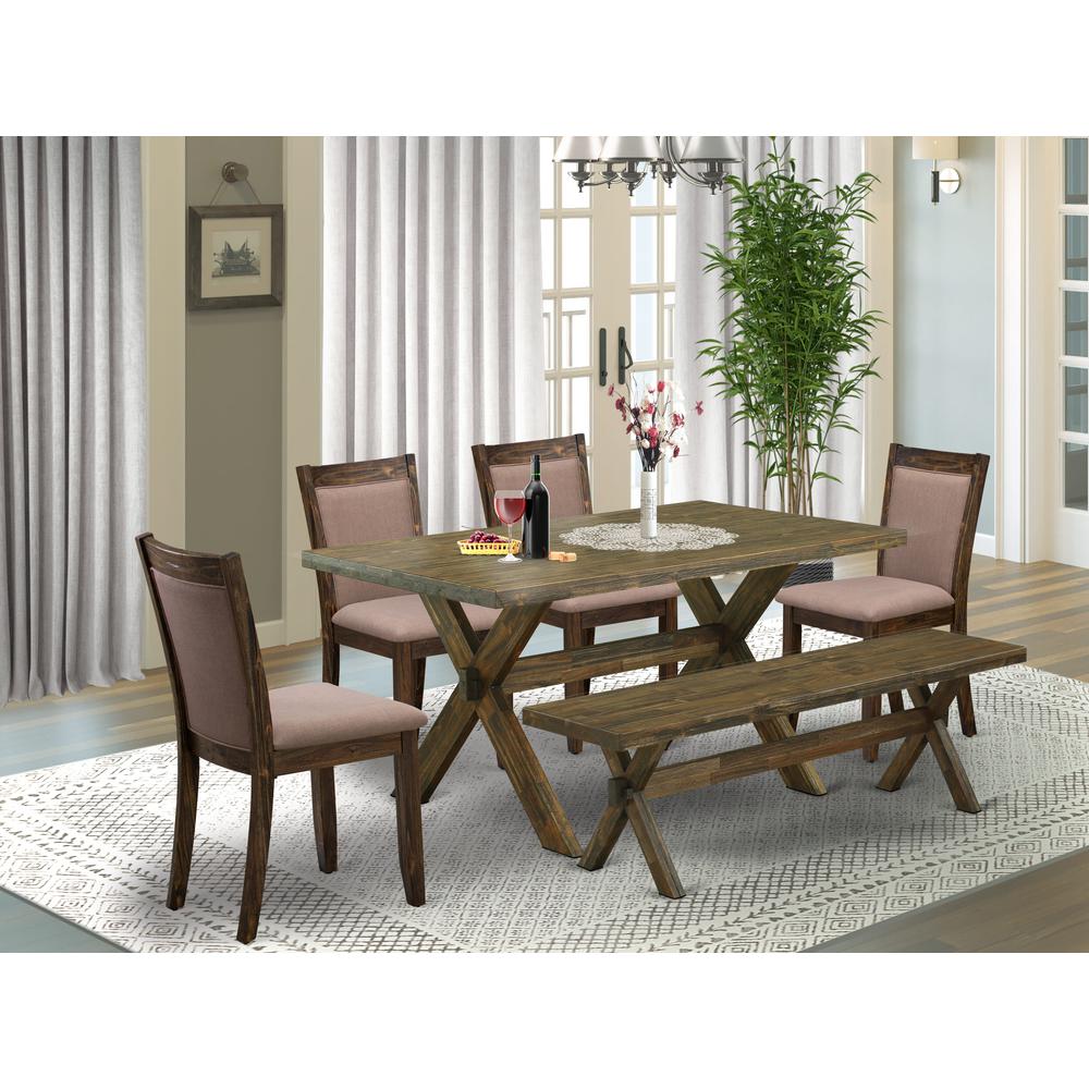 X776MZ748-6 - 6-Pc Dining Set - 4 Dining Chairs, a Dining Bench and 1 Modern Dining Table (Distressed Jacobean Finish). Picture 2