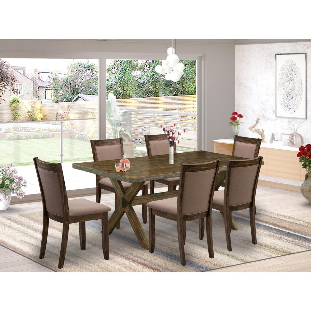 X776MZ748-7 - 7-Pc Modern Dining Table Set - 6 Dining Chairs and 1 Wooden Dining Table (Distressed Jacobean Finish). Picture 2