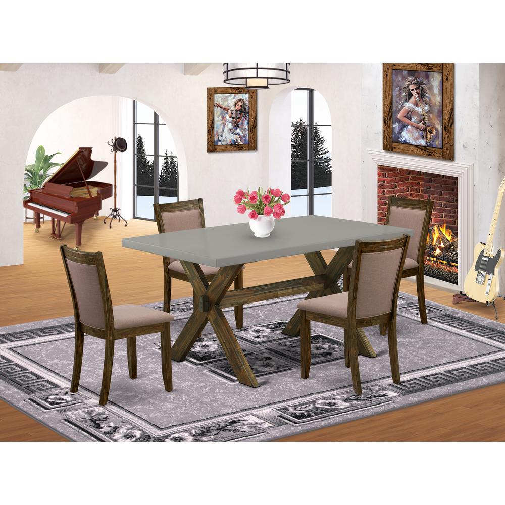 East West Furniture 5-Pc Kitchen Dining Set - 4 Dining Padded Chairs and 1 Kitchen Table (Distressed Jacobean Finish). Picture 2