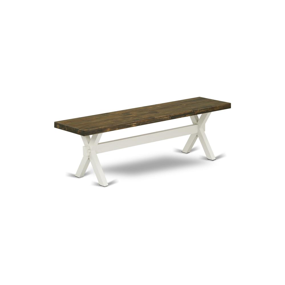 East West Furniture X2-076 3 Piece Dining Table Set - 1 Distressed Jacobean Breakfast Table and 2 Dining Bench - Reliable and Sturdy Construction - Linen White Finish. Picture 3