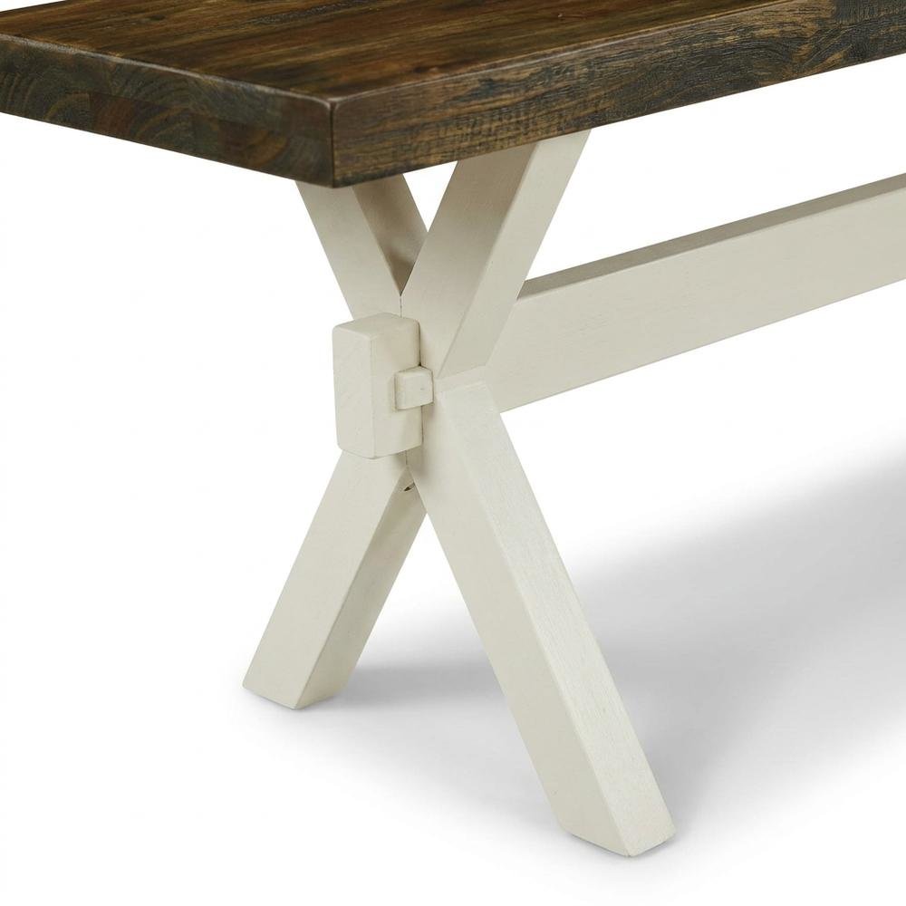 Wooden Dining Bench with X-Style Base for Kitchen and Dining Room, Brown/White. Picture 7