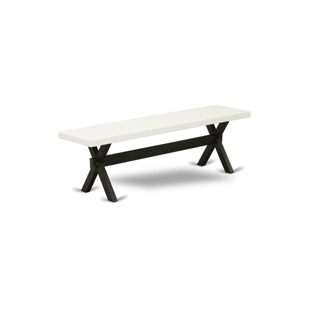 East West Furniture X2-626 3 Piece Kitchen Set - 1 Linen White Dining Room Table and 2 Modern Benches - Stable and Sturdy Constructed - Wire Brushed Black Finish. Picture 3