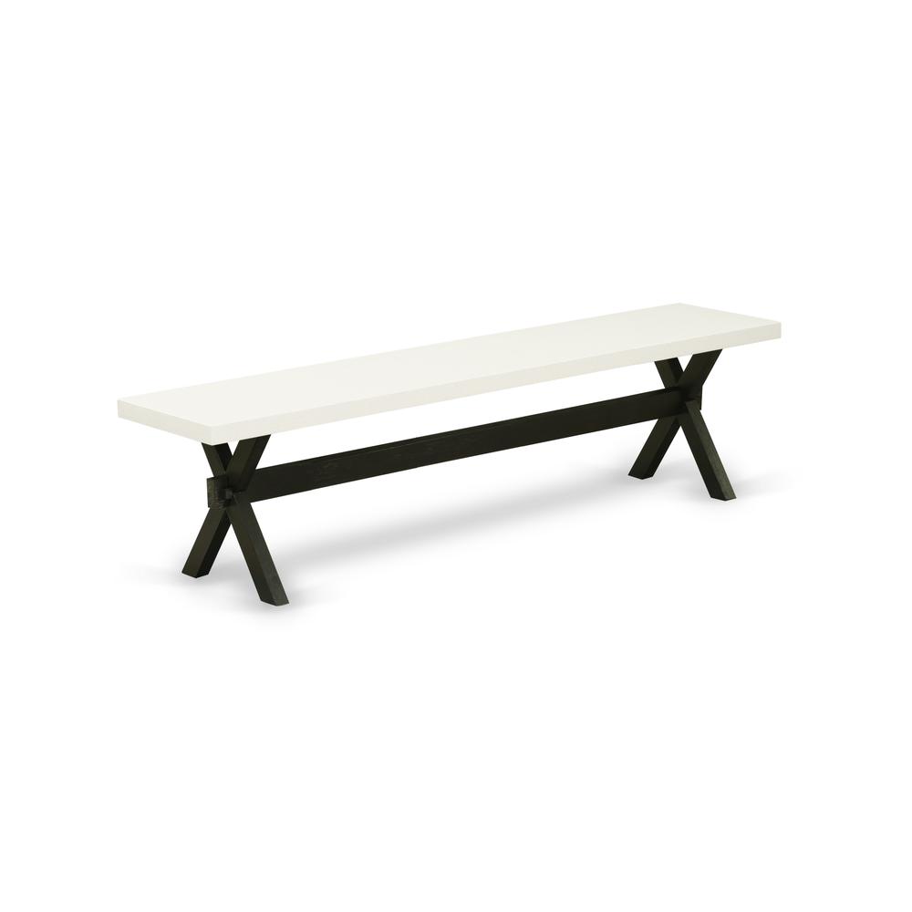 East West Furniture X-Style Modern Kitchen Bench with Wooden Seat, 72x15x18 Inch, XB627. Picture 1