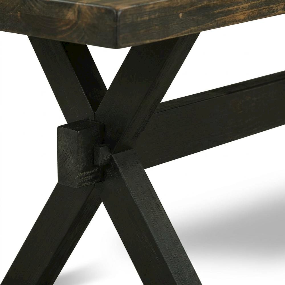Rubberwood Dining Bench with X-Style Base and Wooden Seat for Dining Room, Black. Picture 7