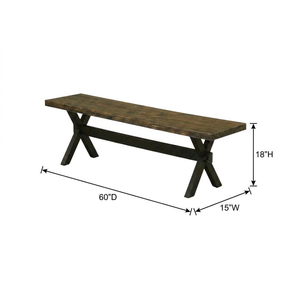 Rubberwood Dining Bench with X-Style Base and Wooden Seat for Dining Room, Black. Picture 5
