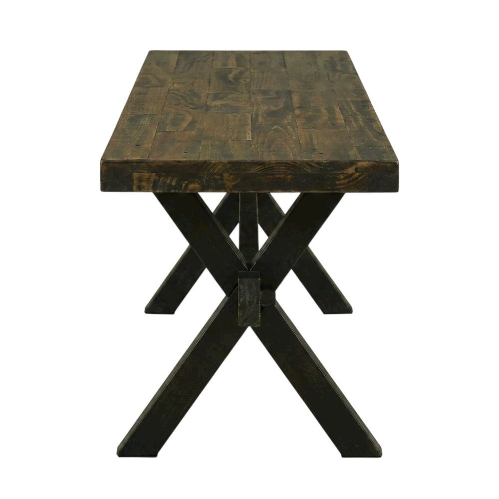 Rubberwood Dining Bench with X-Style Base and Wooden Seat for Dining Room, Black. Picture 4