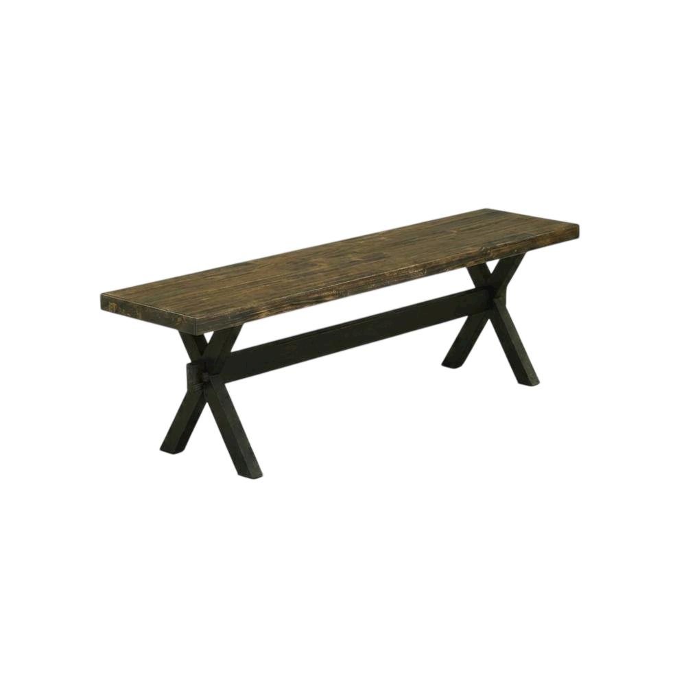 Rubberwood Dining Bench with X-Style Base and Wooden Seat for Dining Room, Black. Picture 1