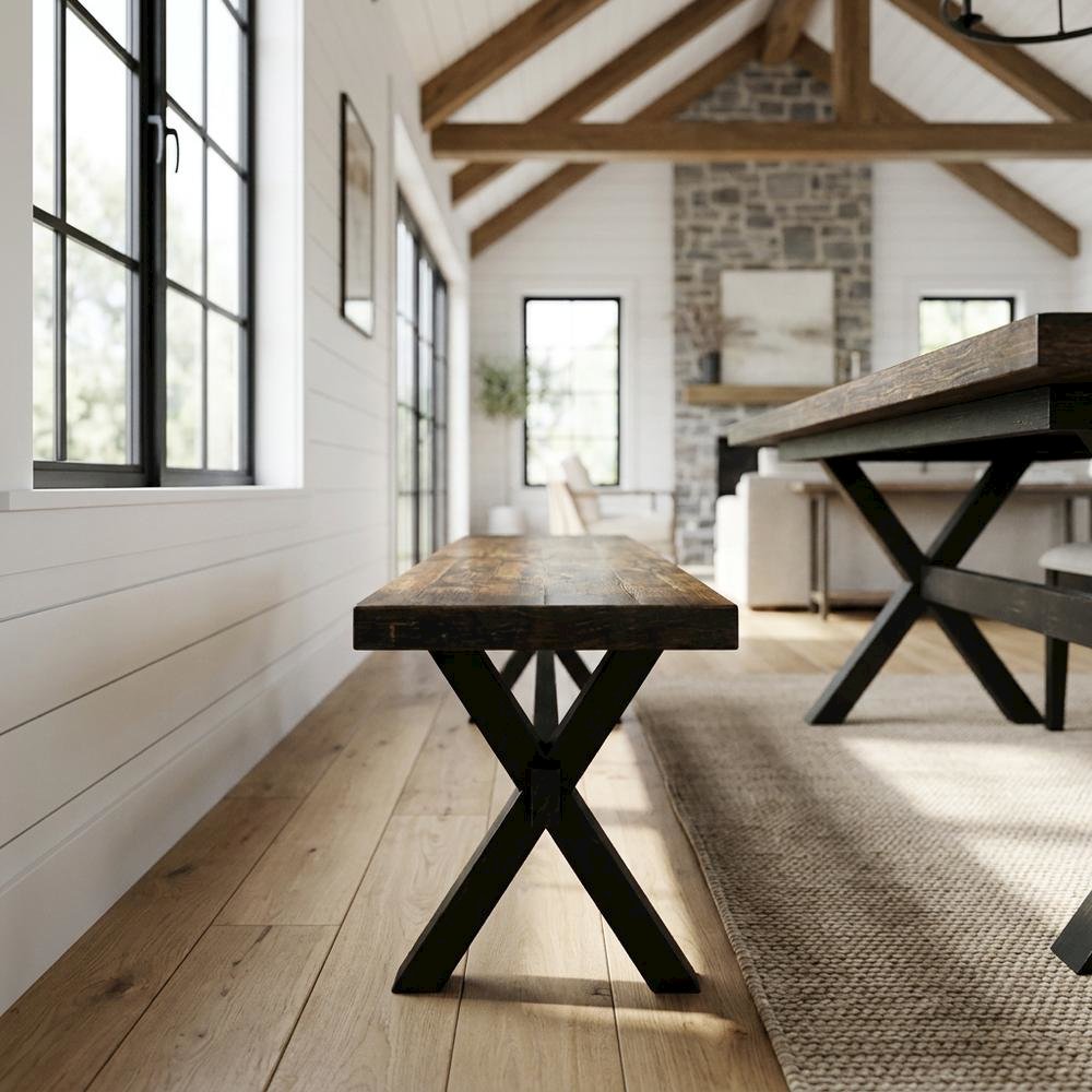 Wooden Dining Bench with X-Style Base, Wood Bench Seat. Picture 2