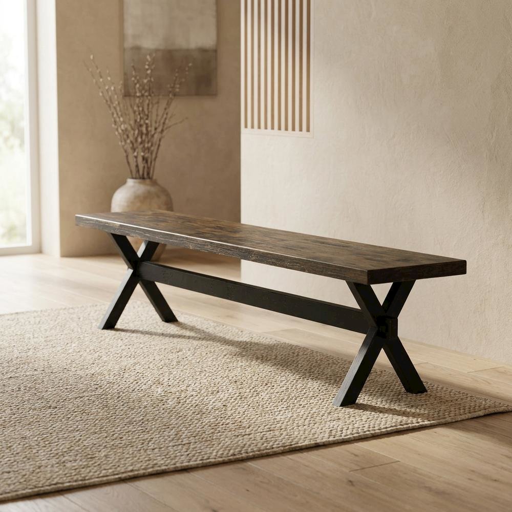 Wooden Dining Bench with X-Style Base, Wood Bench Seat. Picture 3